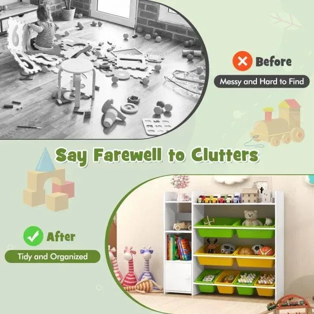 Kids Bookshelf Toy Storage Organizer with Storage Boxes and Open Shelves - TidySpaces