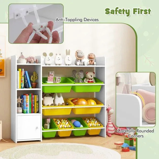 Kids Bookshelf Toy Storage Organizer with Storage Boxes and Open Shelves - TidySpaces