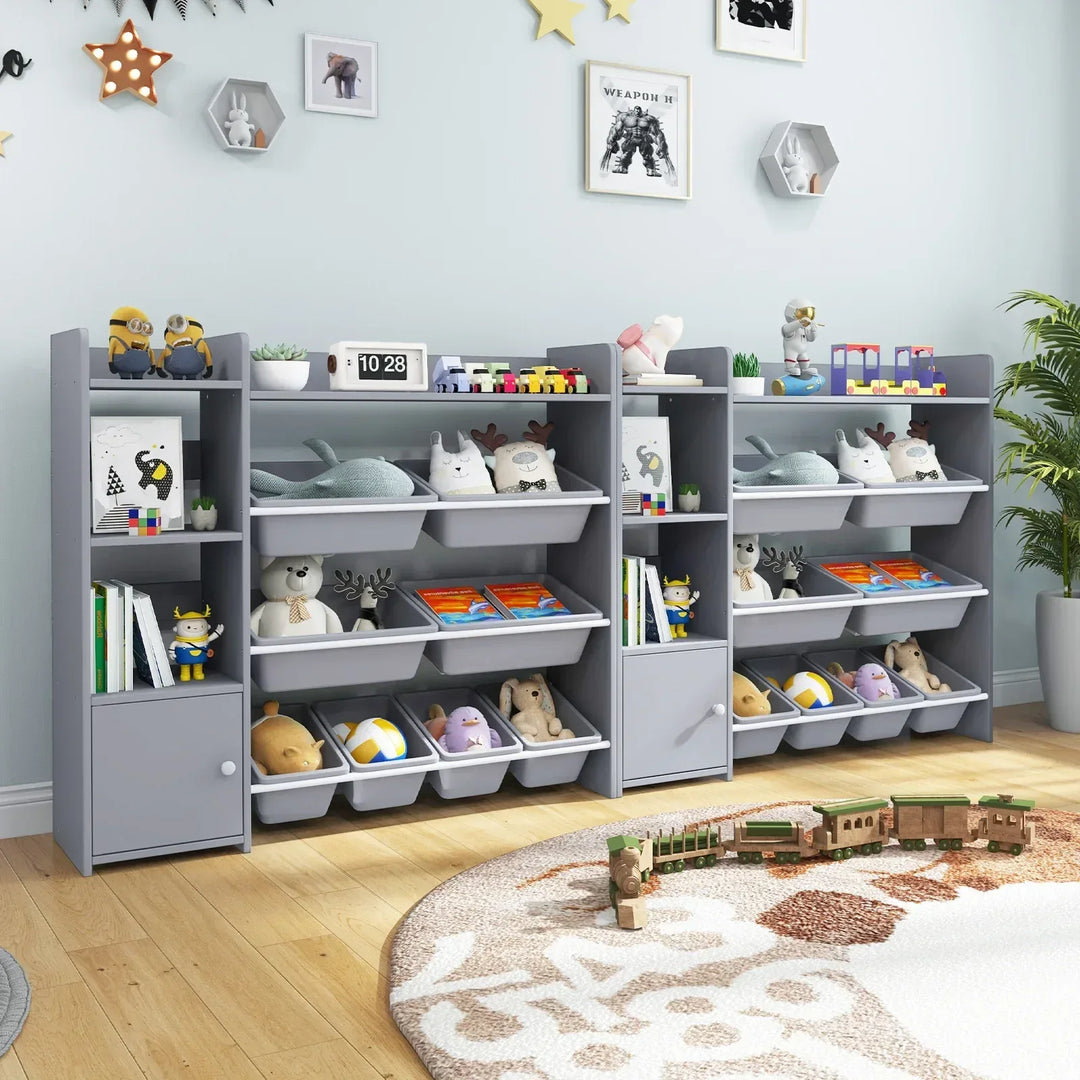 Kids Bookshelf Toy Storage Organizer with Storage Boxes and Open Shelves - TidySpaces