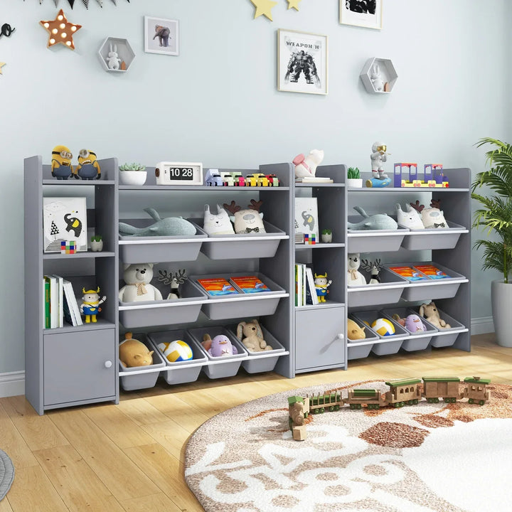 Kids Bookshelf Toy Storage Organizer with Storage Boxes and Open Shelves - TidySpaces