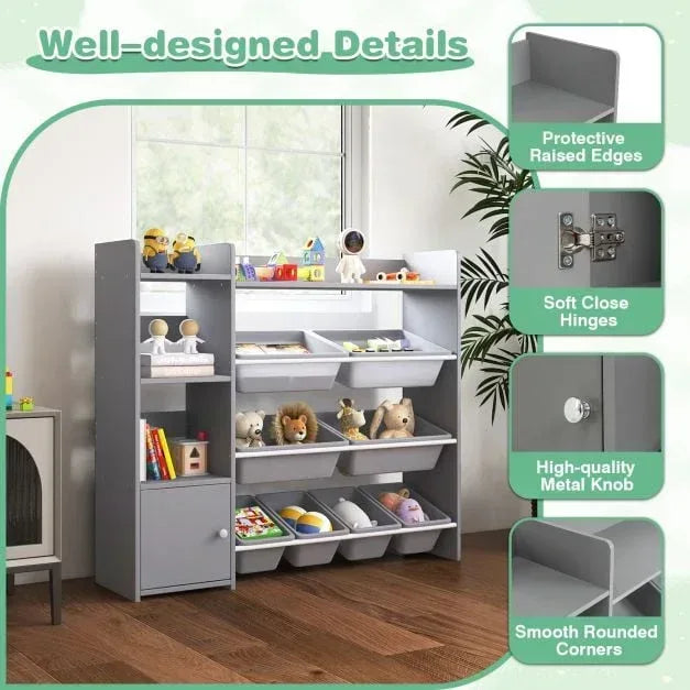 Kids Bookshelf Toy Storage Organizer with Storage Boxes and Open Shelves - TidySpaces