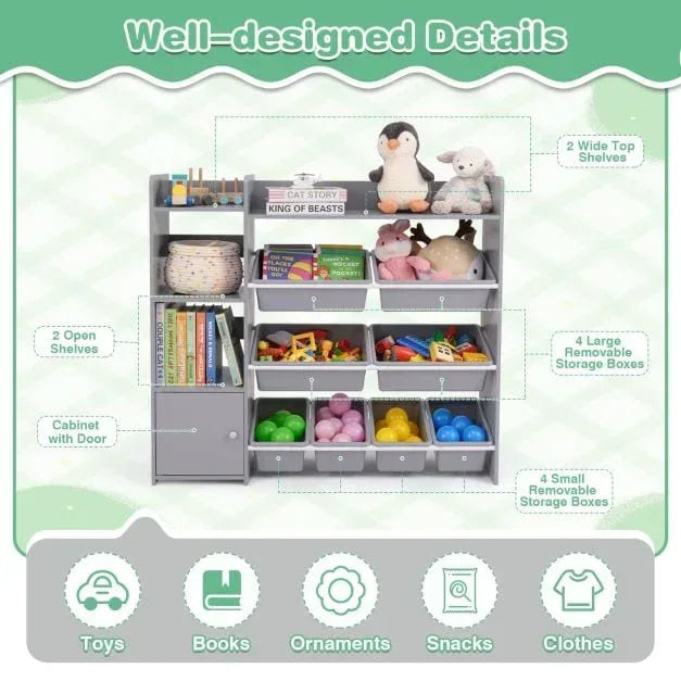 Kids Bookshelf Toy Storage Organizer with Storage Boxes and Open Shelves - TidySpaces