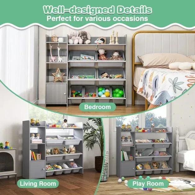 Kids Bookshelf Toy Storage Organizer with Storage Boxes and Open Shelves - TidySpaces