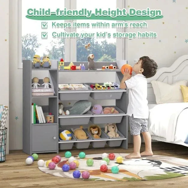 Kids Bookshelf Toy Storage Organizer with Storage Boxes and Open Shelves - TidySpaces