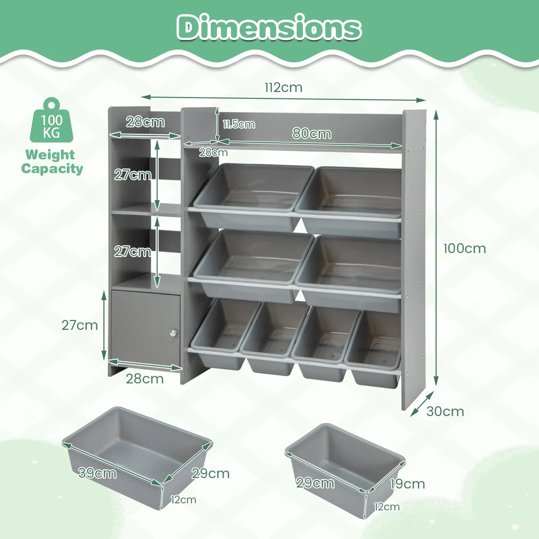 Kids Bookshelf Toy Storage Organizer with Storage Boxes and Open Shelves - TidySpaces