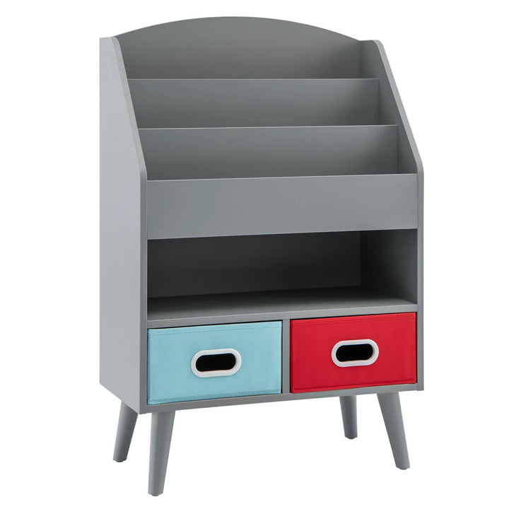 Kids Bookshelf Wooden Book Display Rack with 3-Tier Bookshelves-Grey - TidySpaces
