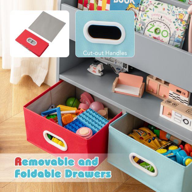 Kids Bookshelf Wooden Book Display Rack with 3-Tier Bookshelves-Grey - TidySpaces