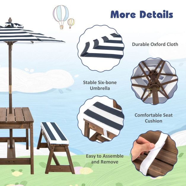 Kids Picnic Table with Cushions and Umbrella