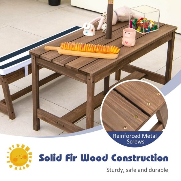 Kids Picnic Table with Cushions and Umbrella
