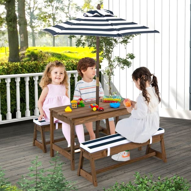 Kids Picnic Table with Cushions and Umbrella