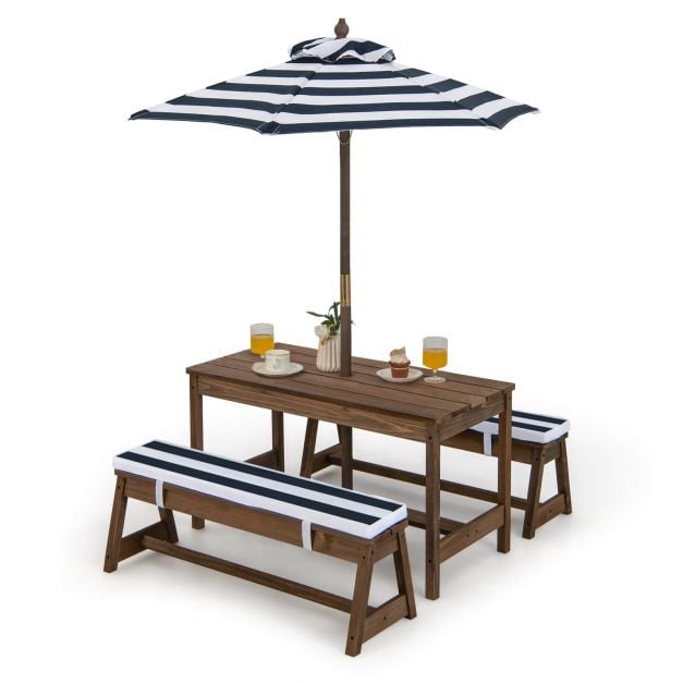 Kids Picnic Table with Cushions and Umbrella