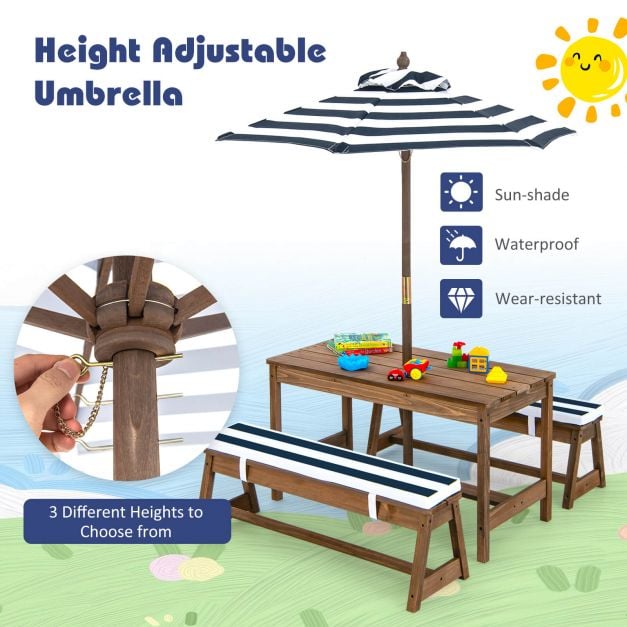 Kids Picnic Table with Cushions and Umbrella