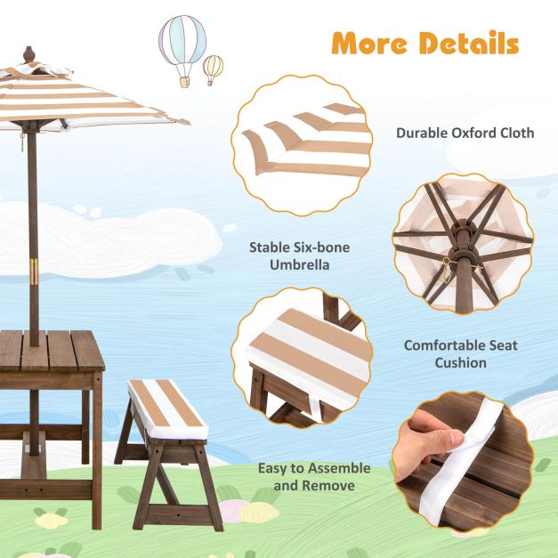 Kids Picnic Table with Cushions and Umbrella
