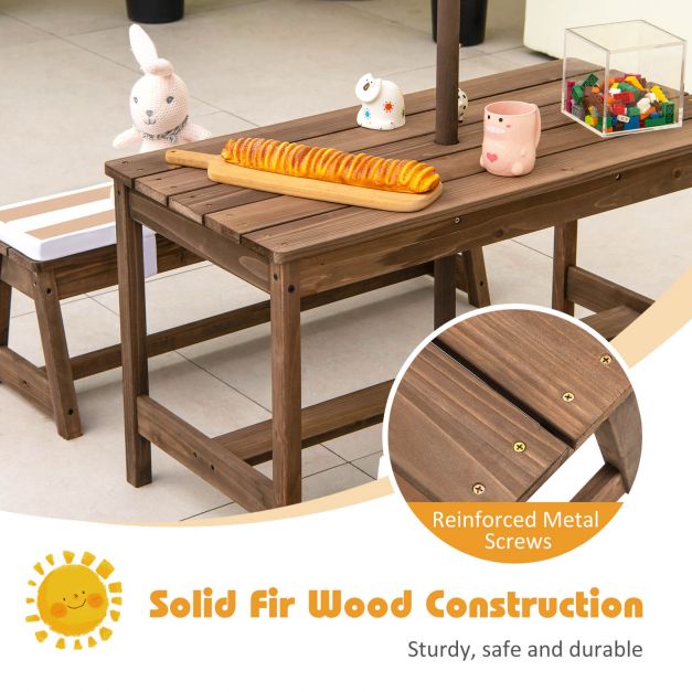 Kids Picnic Table with Cushions and Umbrella