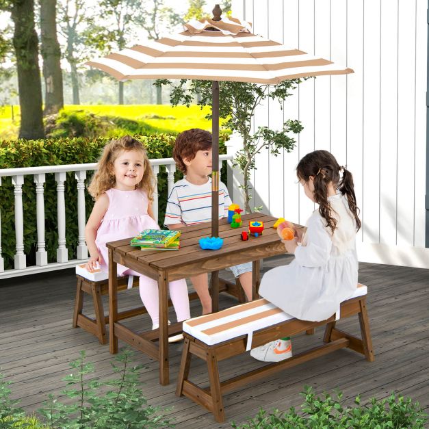 Kids Picnic Table with Cushions and Umbrella