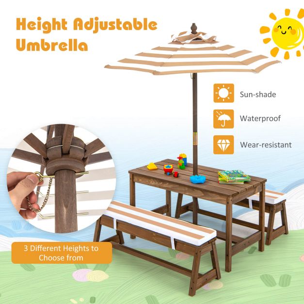 Kids Picnic Table with Cushions and Umbrella