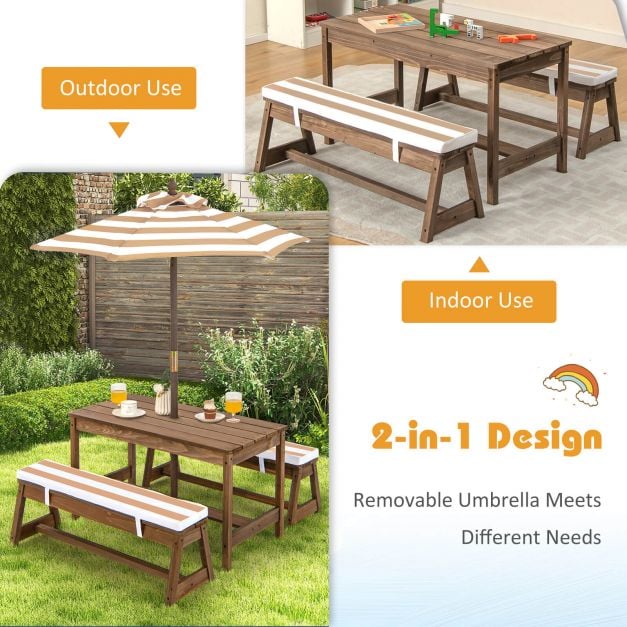 Kids Picnic Table with Cushions and Umbrella