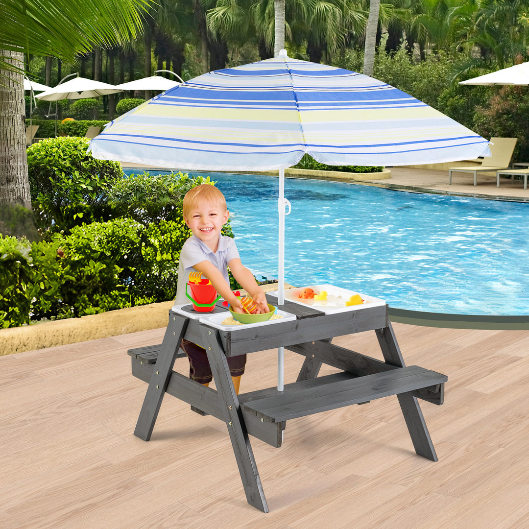 Kids 4-in-1 Sand and Water Table with Removable Boxes and Umbrella-Grey - TidySpaces