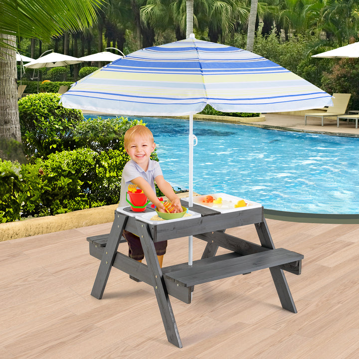 Kids 4-in-1 Sand and Water Table with Removable Boxes and Umbrella-Grey - TidySpaces