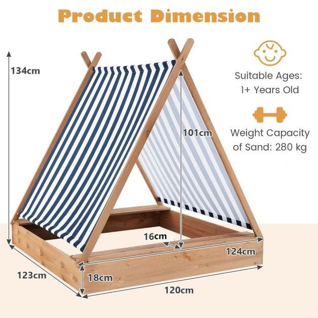 124 x 123cm Kids Sandbox with Cover - TidySpaces
