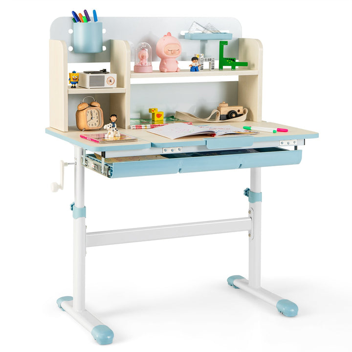 Kids Study Desk Height Adjustable Children Writing Table with Tilt Desktop Blue - TidySpaces