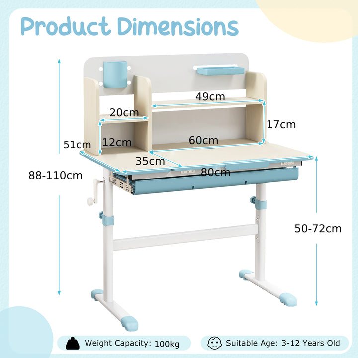 Kids Study Desk Height Adjustable Children Writing Table with Tilt Desktop - TidySpaces