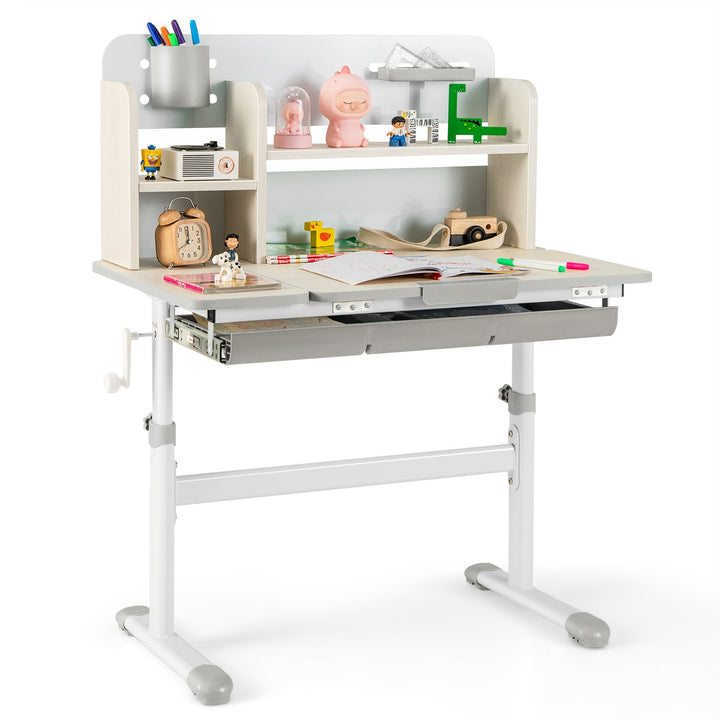 Kids Study Desk Height Adjustable Children Writing Table with Tilt Desktop Grey - TidySpaces