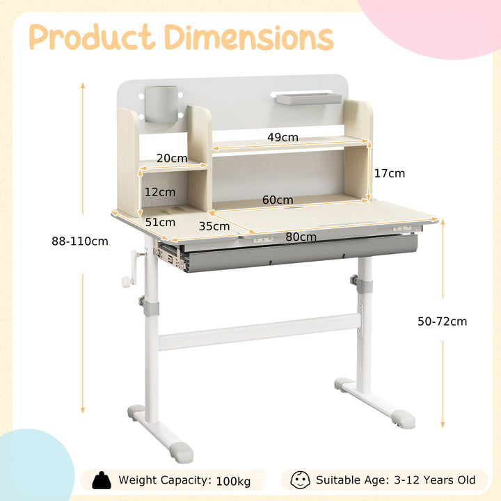 Kids Study Desk Height Adjustable Children Writing Table with Tilt Desktop - TidySpaces