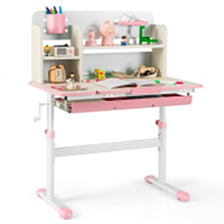 Kids Study Desk Height Adjustable Children Writing Table with Tilt Desktop Pink - TidySpaces