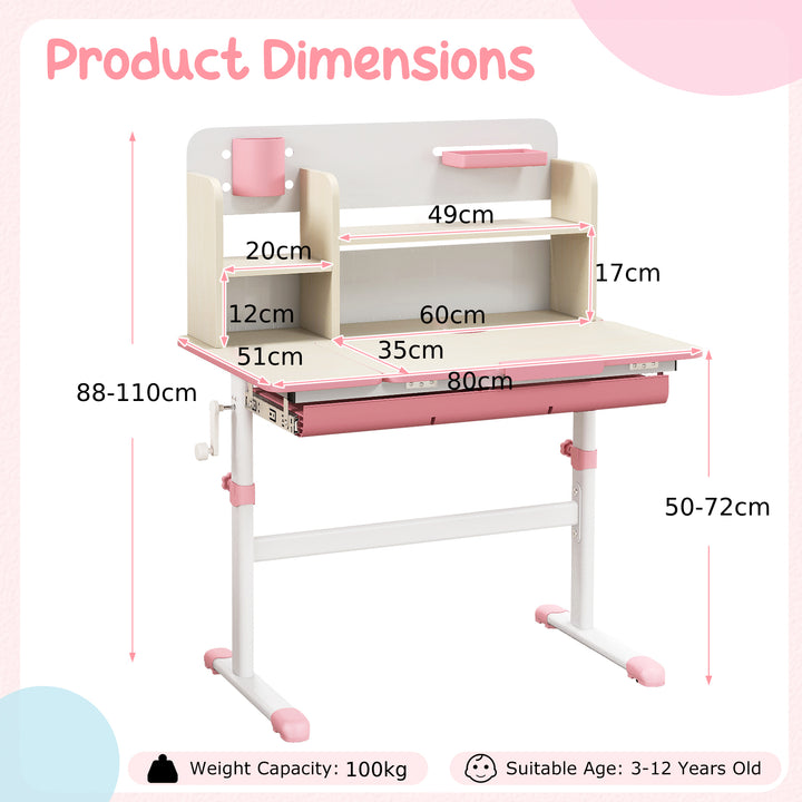 Kids Study Desk Height Adjustable Children Writing Table with Tilt Desktop - TidySpaces