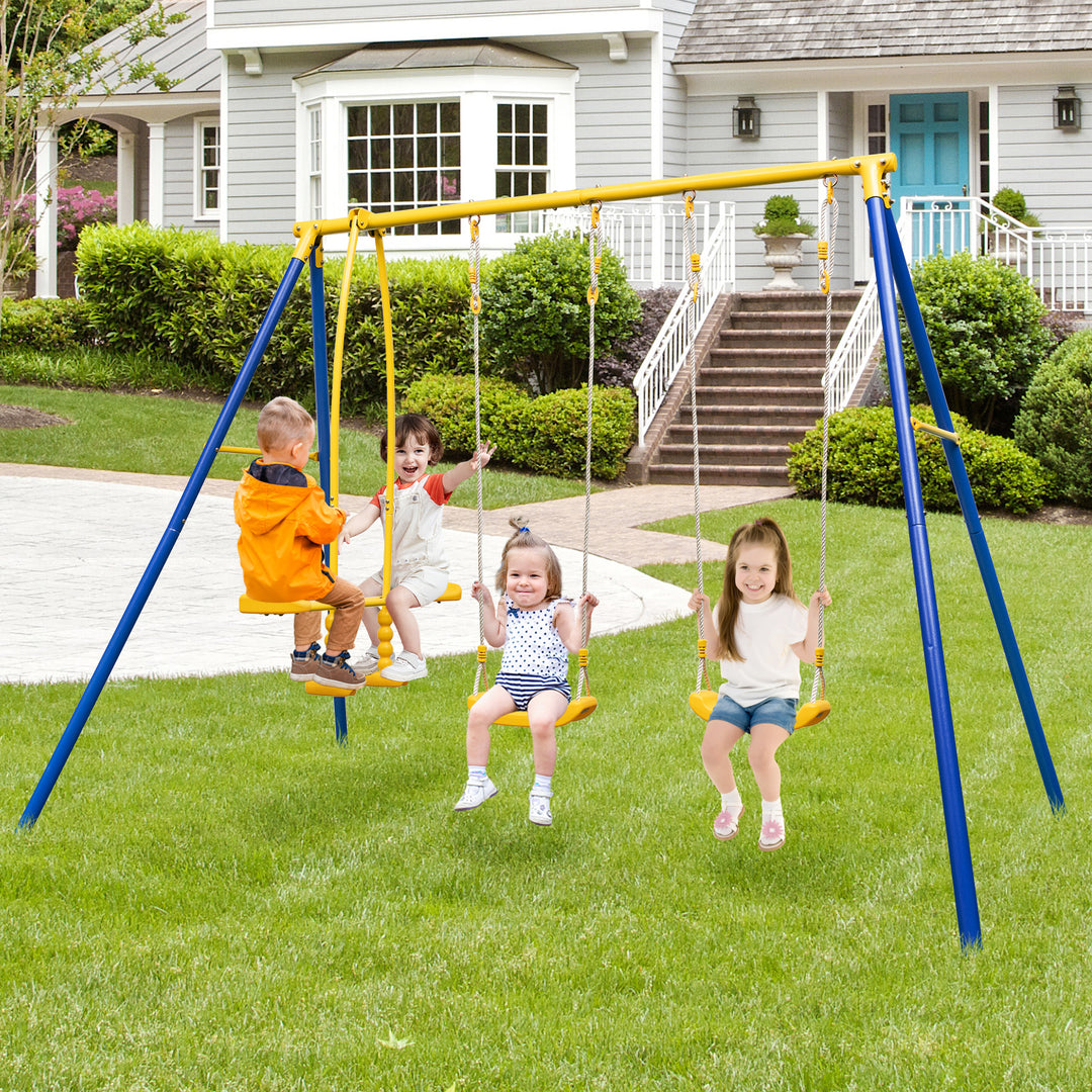 Heavy-Duty Kids Playset with 2 Swing Seats and 2 Glider Seats for Children 3-12 Years Old-Blue