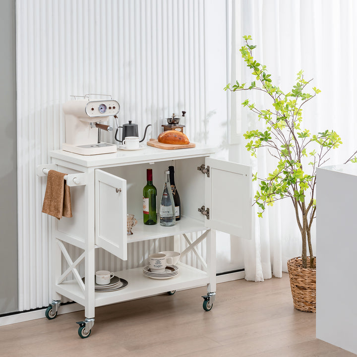 Kitchen Cart with Storage Cabinet with Towel Rack and Spice Rack