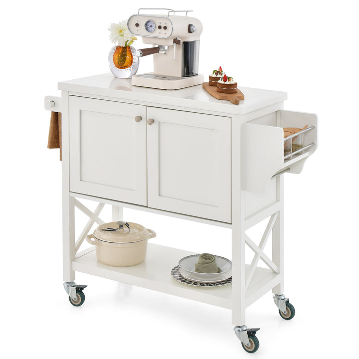 Kitchen Cart with Storage Cabinet with Towel Rack and Spice Rack