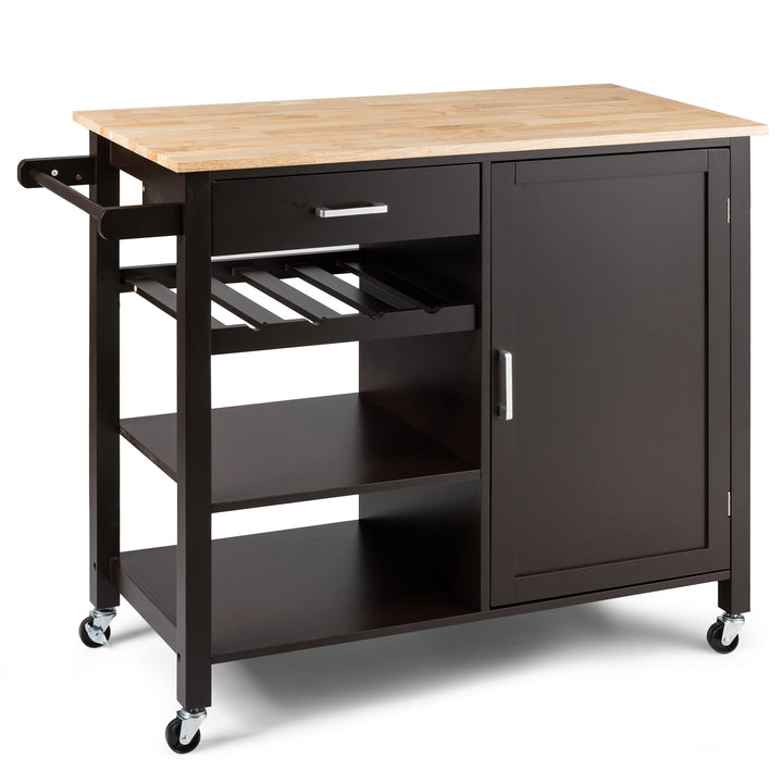 Rolling Kitchen Island Cart with Wine Rack and Adjustable Shelf Brown - TidySpaces