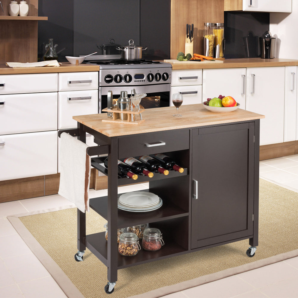 Rolling Kitchen Island Cart with Wine Rack and Adjustable Shelf - TidySpaces