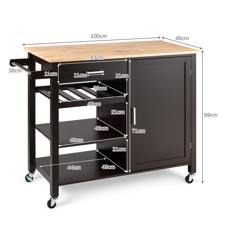 Rolling Kitchen Island Cart with Wine Rack and Adjustable Shelf - TidySpaces