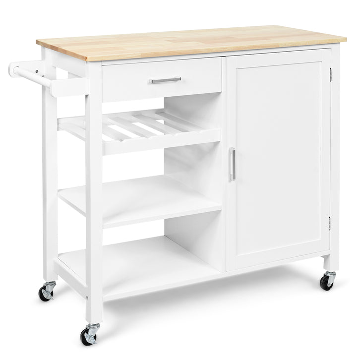 Rolling Kitchen Island Cart with Wine Rack and Adjustable Shelf White - TidySpaces