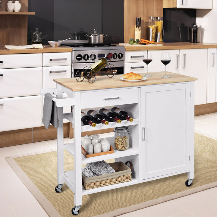 Rolling Kitchen Island Cart with Wine Rack and Adjustable Shelf - TidySpaces