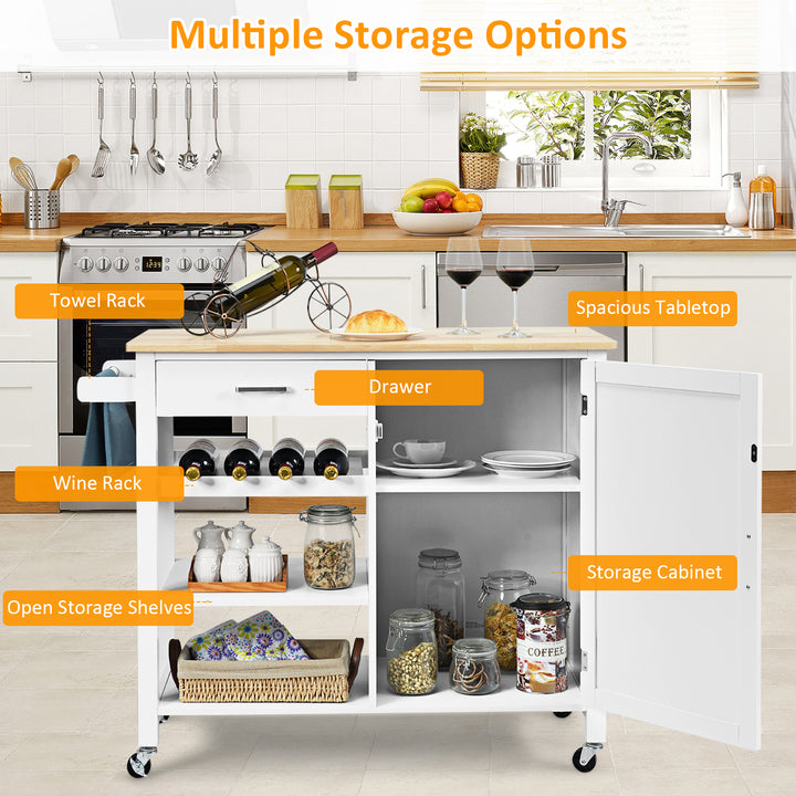 Rolling Kitchen Island Cart with Wine Rack and Adjustable Shelf - TidySpaces