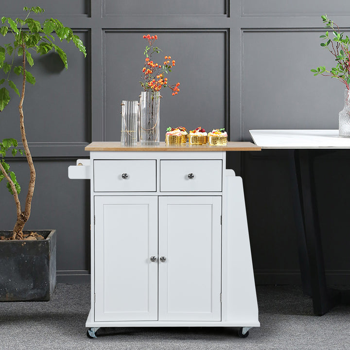 Kitchen Island with Rubber Wood Countertop and Storage on Wheels - TidySpaces