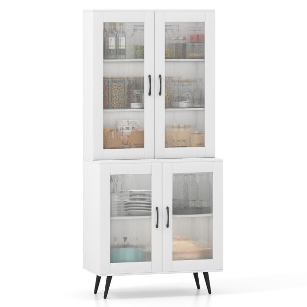 Kitchen Pantry Cabinet with Transparent Doors and Metal Legs