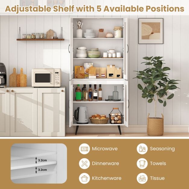 Kitchen Pantry Cabinet with Transparent Doors and Metal Legs