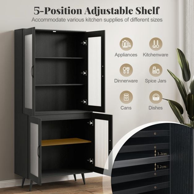 Kitchen Pantry Cabinet with Transparent Doors and Metal Legs