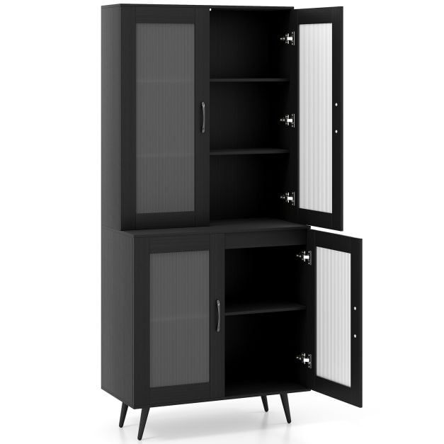 Kitchen Pantry Cabinet with Transparent Doors and Metal Legs