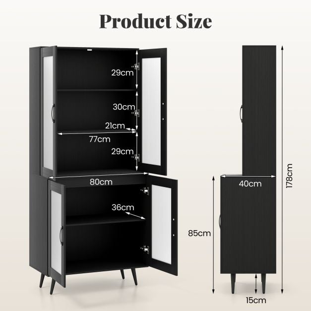 Kitchen Pantry Cabinet with Transparent Doors and Metal Legs