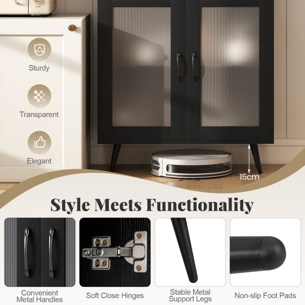 Kitchen Pantry Cabinet with Transparent Doors and Metal Legs