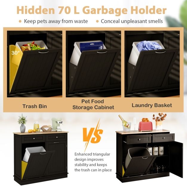 Kitchen Tilt Out Trash Cabinet with 70L Hidden Garbage Holder