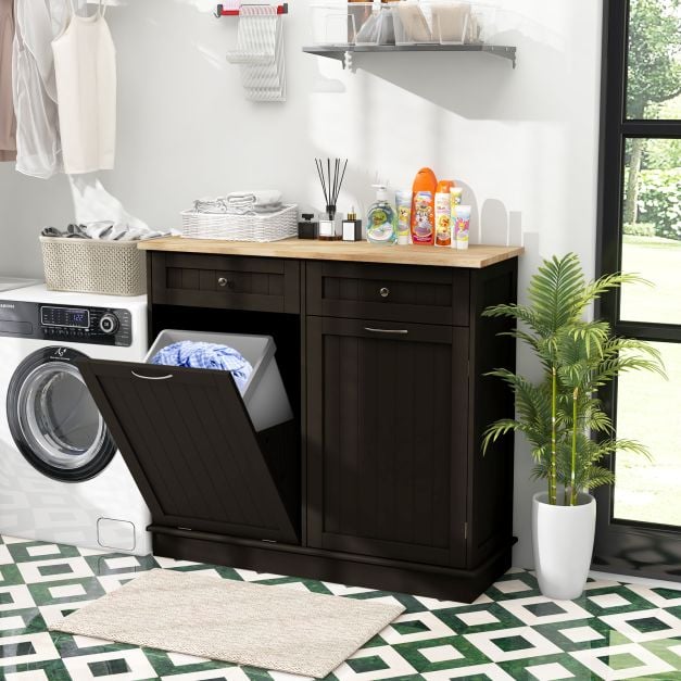 Kitchen Tilt Out Trash Cabinet with 70L Hidden Garbage Holder
