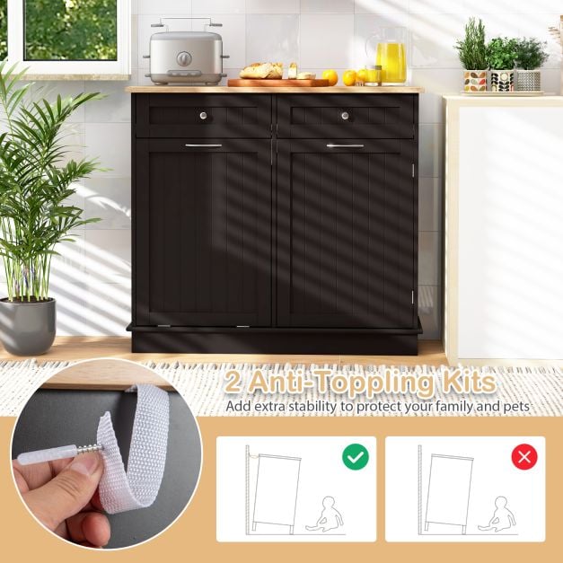 Kitchen Tilt Out Trash Cabinet with 70L Hidden Garbage Holder