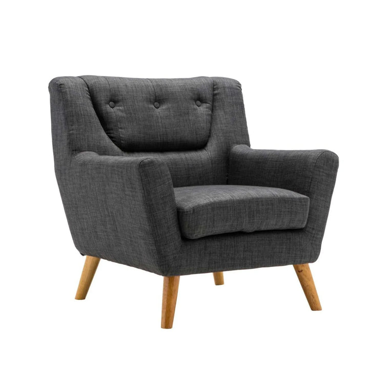 Gray armchair with wooden legs on a white background